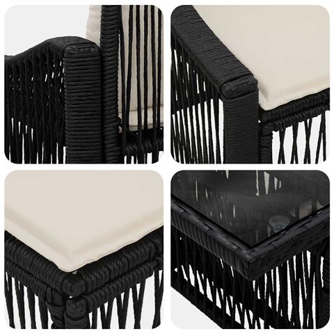 Set Divano da Giardino 9 pz Nero e Bianco Crema polyrattan - Foto 10