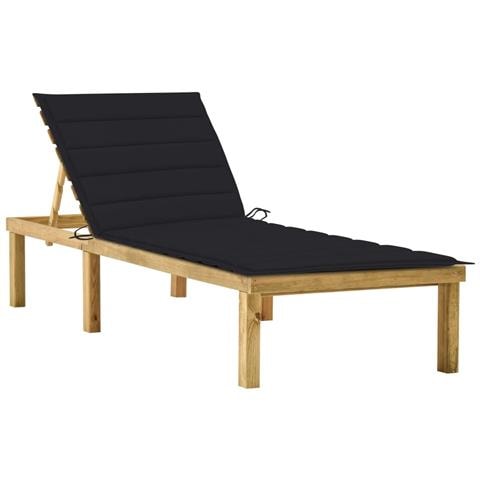 Lettino da Giardino con Cuscino Nero Legno di Pino Impregnato - Foto 1