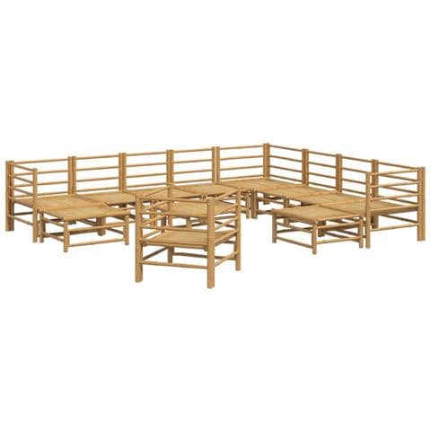 Set Salotto Da Giardino 12pz Con Cuscini Grigio Chiaro Bambù - Foto 2
