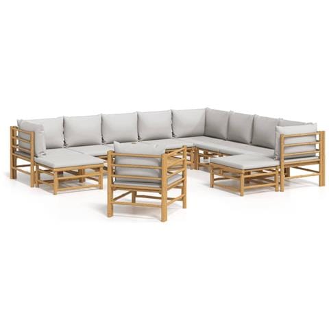 Set Salotto Da Giardino 12pz Con Cuscini Grigio Chiaro Bambù - Foto 1