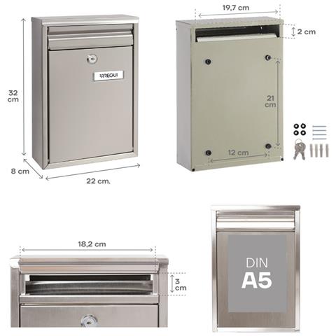 Zaguán E5757 Cassetta Postale Individuale In Acciaio Inossidabile, Cassetta Postale Da Esterno O Raccogliposta, Dimensione S (din A5), Inox - Foto 3