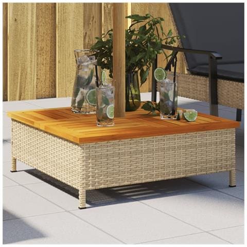 Copertura Base Ombrellone Beige 70x70x25 Cm Polyrattan E Acacia - Foto 1