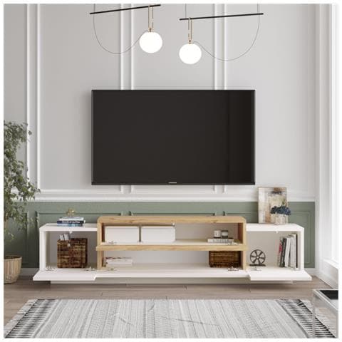 Porta Tv Di Design Bianco E Legno Da 160 Cm Melo - Foto 2