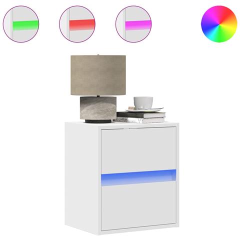 Comodini A Parete Con Luci Led 2 Pz Bianchi - Foto 2