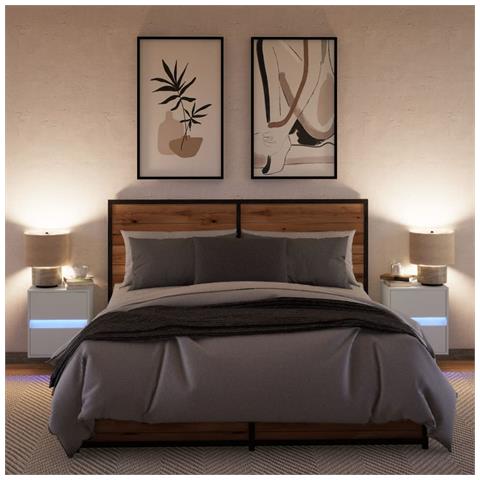 Comodini A Parete Con Luci Led 2 Pz Bianchi - Foto 3