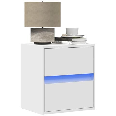 Comodini A Parete Con Luci Led 2 Pz Bianchi - Foto 1