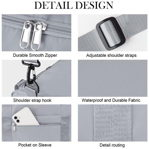 Borsone Da Viaggio Borsone Da Palestra Con Scomparto Per Scarpe E Vestiti Bagnati Impermeabile Grey - Foto 2