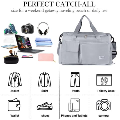 Borsone Da Viaggio Borsone Da Palestra Con Scomparto Per Scarpe E Vestiti Bagnati Impermeabile Grey - Foto 4