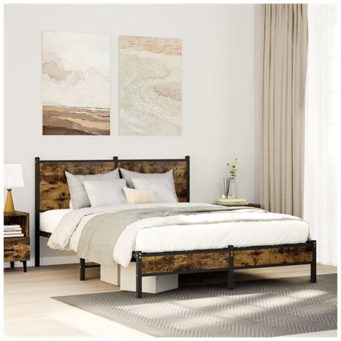 Giroletto Con Testiera In Metallo Rovere Fumo 137x190 Cm - Foto 1