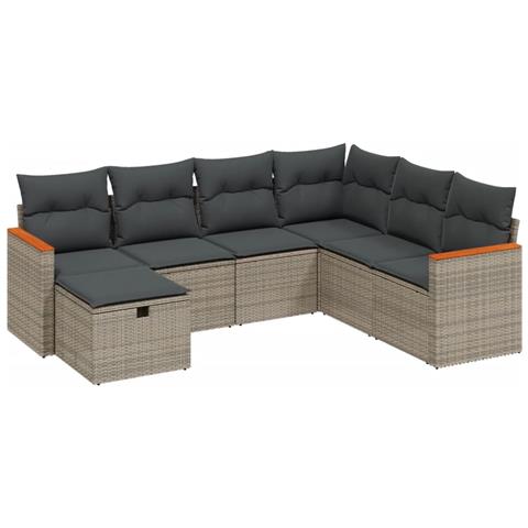 Set Divani Da Giardino 7 Pz Con Cuscini Grigio In Polyrattan - Foto 2