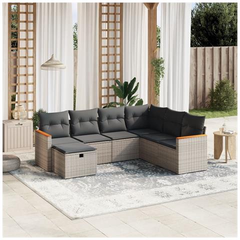 Set Divani Da Giardino 7 Pz Con Cuscini Grigio In Polyrattan - Foto 1