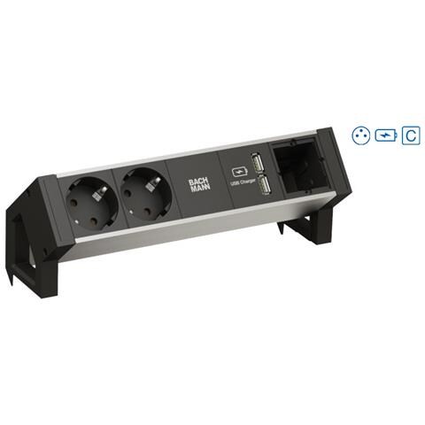 Desk 2 Alu Prolunghe E Multiple 2 Presa (e) Ac Interno Nero, Acciaio Inossidabile - Foto 1