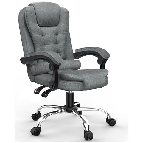 Sedia Ufficio Ergonomica, Sedie Da Scrivania Reclinabile, Con Braccioli Imbottiti, Altezza Regolabile, Rotelle Silenziose, Grigio - Foto 1