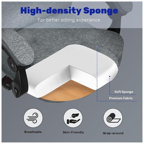 Sedia Ufficio Ergonomica, Sedie Da Scrivania Reclinabile, Con Braccioli Imbottiti, Altezza Regolabile, Rotelle Silenziose, Grigio - Foto 5