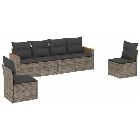 Set Divano Da Giardino 6 Pz Con Cuscini Grigio In Polyrattan - Foto 2