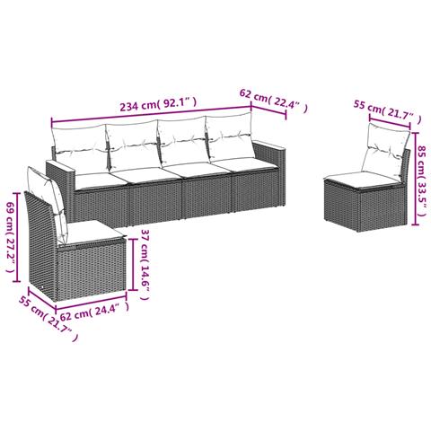 Set Divano Da Giardino 6 Pz Con Cuscini Grigio In Polyrattan - Foto 3