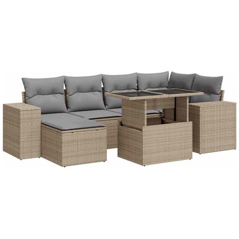 Set Divani Da Giardino 7 Pz Con Cuscini Beige In Polyrattan - Foto 2