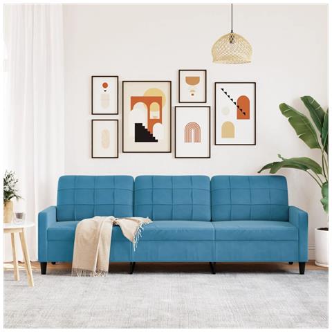 Divano A 3 Posti Blu 210 Cm In Velluto - Foto 3