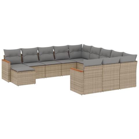 Set Divani Da Giardino 12 Pz Con Cuscini Beige In Polyrattan - Foto 2