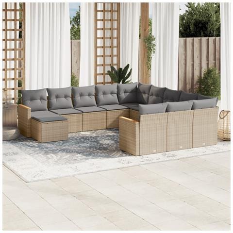 Set Divani Da Giardino 12 Pz Con Cuscini Beige In Polyrattan - Foto 1