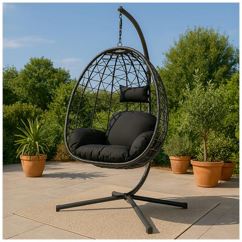 Sedia Sospesa Effetto Rattan Nero Cuzco - Foto 1