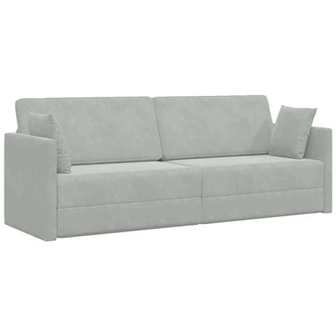 Divano Letto a Terra 2-in-1 Grigio Chiaro 213x144x60 cm Velluto - Foto 1