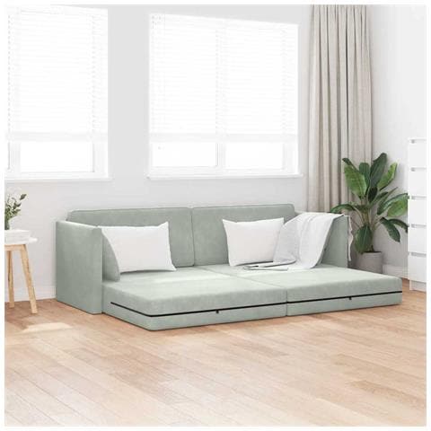 Divano Letto a Terra 2-in-1 Grigio Chiaro 213x144x60 cm Velluto - Foto 2