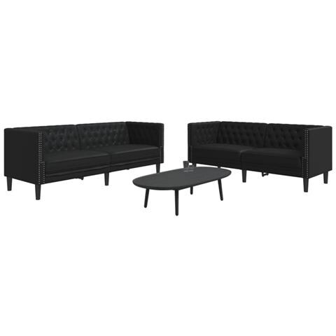 Set Divani Chesterfield 2pz Nero in Similpelle - Foto 2