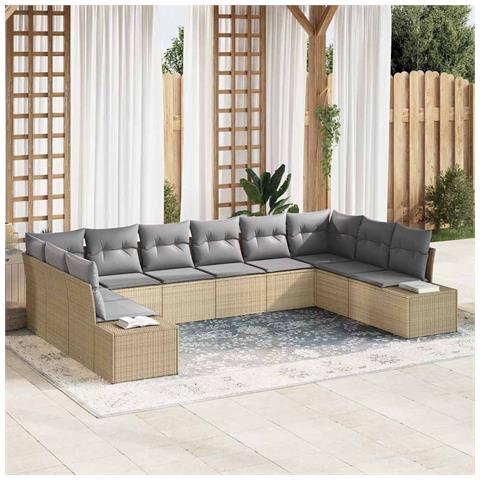 Set Divano da Giardino da 10 Pezzi con Cuscini Beige Polyrattan - Foto 2