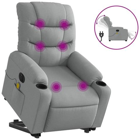 Poltrona Alzapersona Massaggi Elettrica Grigio Chiaro Tessuto - Foto 1