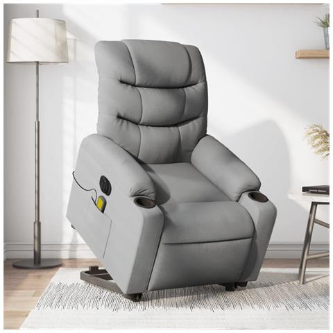 Poltrona Alzapersona Massaggi Elettrica Grigio Chiaro Tessuto - Foto 2