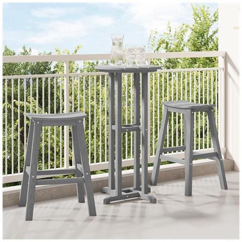 Set Bar da Giardino  3 Pezzi Grigio Chiaro HDPE, Tavolo Bar  Grigio Chiaro 55x55x107 cm HDPE, Sgabelli Bar  2 pz Grigio Chiaro HDPE - Foto 2