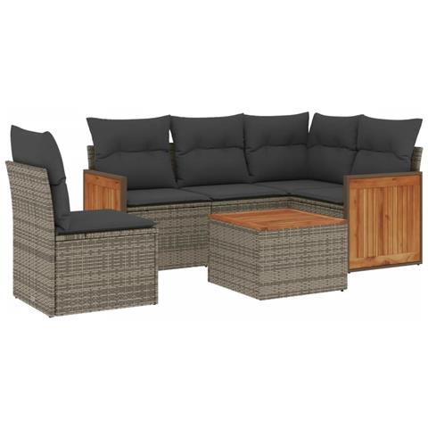Set Divano da Giardino 6 pz con Cuscini Grigio in Polyrattan - Foto 1