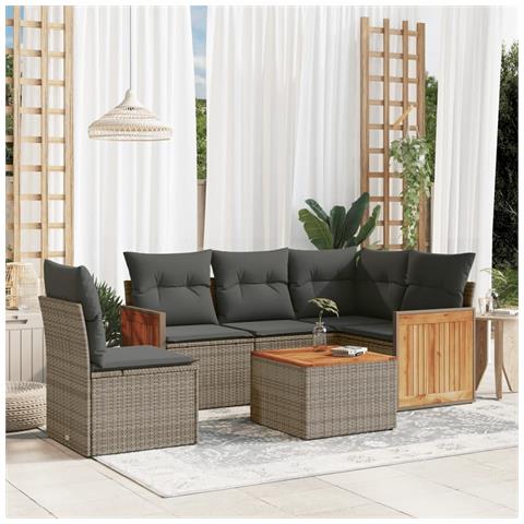 Set Divano da Giardino 6 pz con Cuscini Grigio in Polyrattan - Foto 2