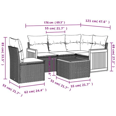 Set Divano da Giardino 6 pz con Cuscini Grigio in Polyrattan - Foto 3