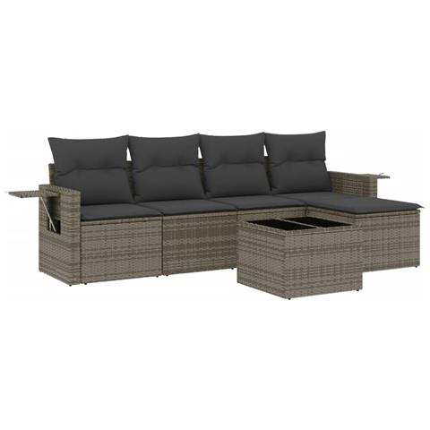 Set Divano da Giardino 6 pz con Cuscini Grigio in Polyrattan - Foto 1