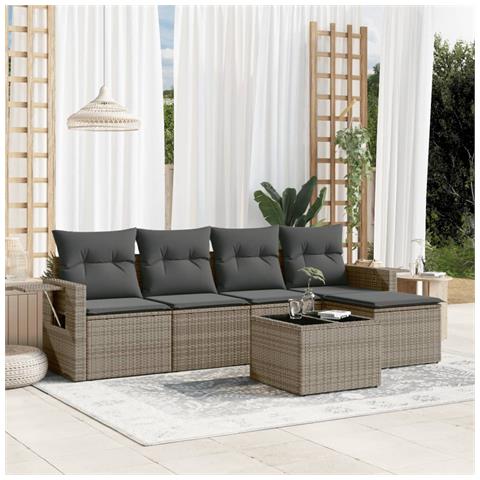 Set Divano da Giardino 6 pz con Cuscini Grigio in Polyrattan - Foto 2