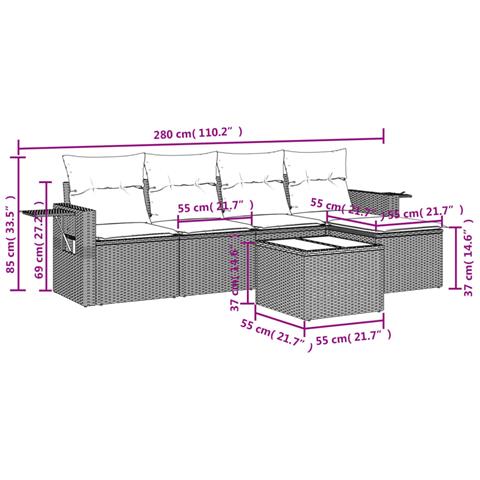Set Divano da Giardino 6 pz con Cuscini Grigio in Polyrattan - Foto 9