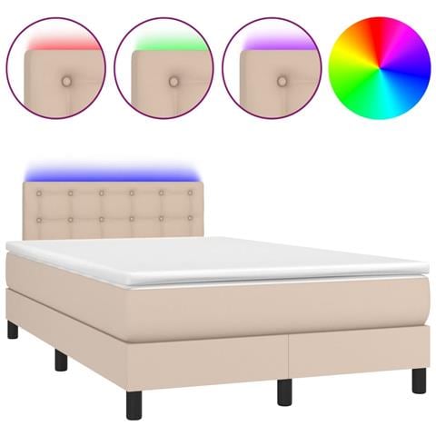 Giroletto Molle Materasso e LED Cappuccino 120x200cm Similpelle - Foto 1
