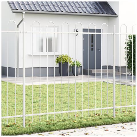 Recinzione da Giardino con Parte Superiore ad Arco Bianca 3,4x1,5 m in Acciaio - Foto 2