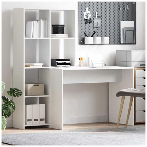 Scrivania Bianco 138.5 x 55 x 143 cm Legno multistrato - Foto 2