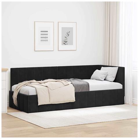 Cornice del letto ad angolo Nero 80 x 200 cm Velluto - Foto 2