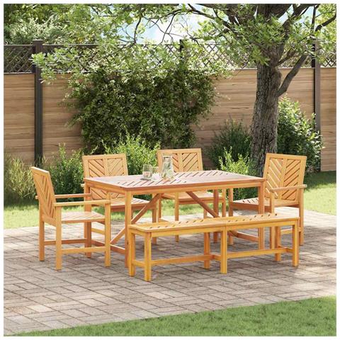 Set da Pranzo per Giardino 6 pcs Marrone 150 x 90 x 74 cm - Foto 2