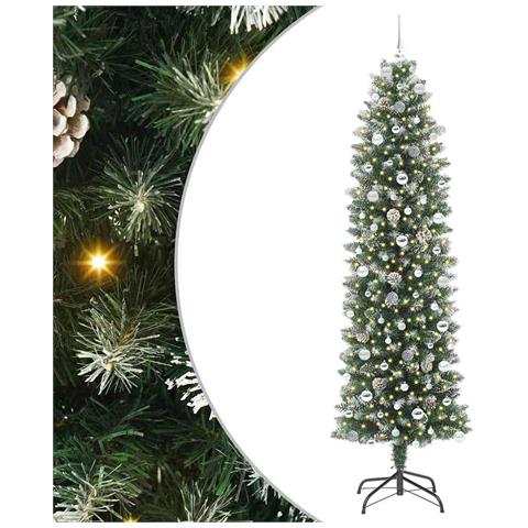 Albero di Natale Artificiale Sottile Verde e Bianco 240 cm - Foto 1