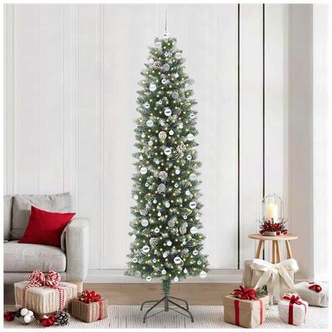 Albero di Natale Artificiale Sottile Verde e Bianco 240 cm - Foto 2