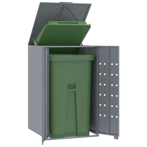 Copribidone con Ruote Bidone Singolo Grigio 69x79x117cm Acciaio - Foto 2