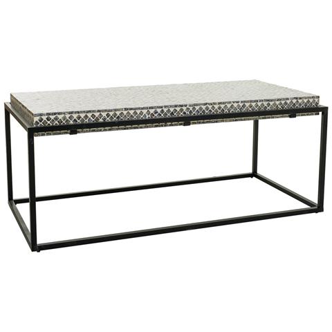 Tavolino Rettangolare In Legno Rifinito In Capiz Grigio 124x60x49h - Foto 1