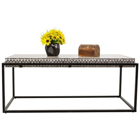 Tavolino Rettangolare In Legno Rifinito In Capiz Grigio 124x60x49h - Foto 2