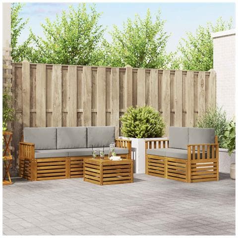 Set divani con cuscino 6 pcs Grigio Naturale e Chiaro - Foto 2