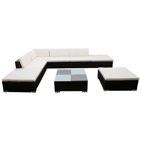 Set Divani da Giardino 8 pz con Cuscini in Polyrattan Marrone - Foto 1